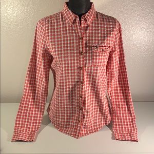 Hollister Women Orange Plaid Long Sleeve Button